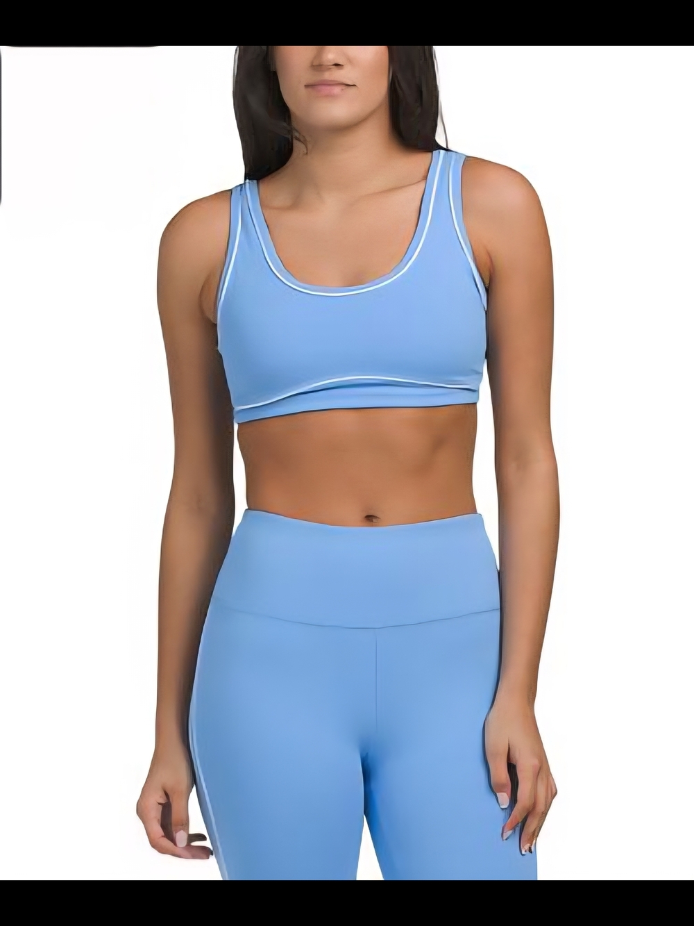 Gottex Sky Blue Scoop-Neck Sports Bra and Flared Leggings Set with Contrast Trim